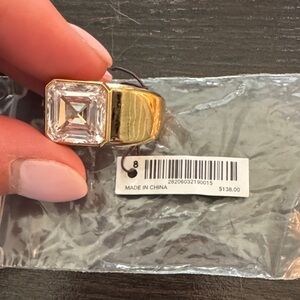 Henri Bendel Luxe Gold Ring with Clear Gemstone
